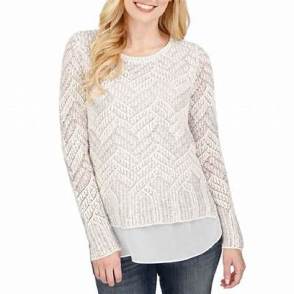Metallic Thread Silver and White Chevron Sweater from Lucky Brand - Picture 11 of 11